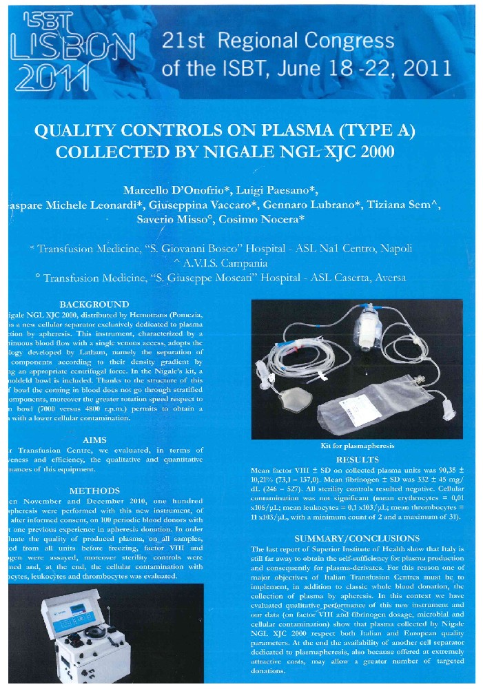 QUALITY CONTROLS ON PLASMA(TYPE A)COLLECTED BY NIGALE NGL XJC 2000